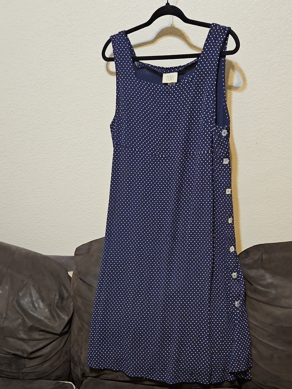 Teddi Navy Polka Dot Button-Trim Midi Dress